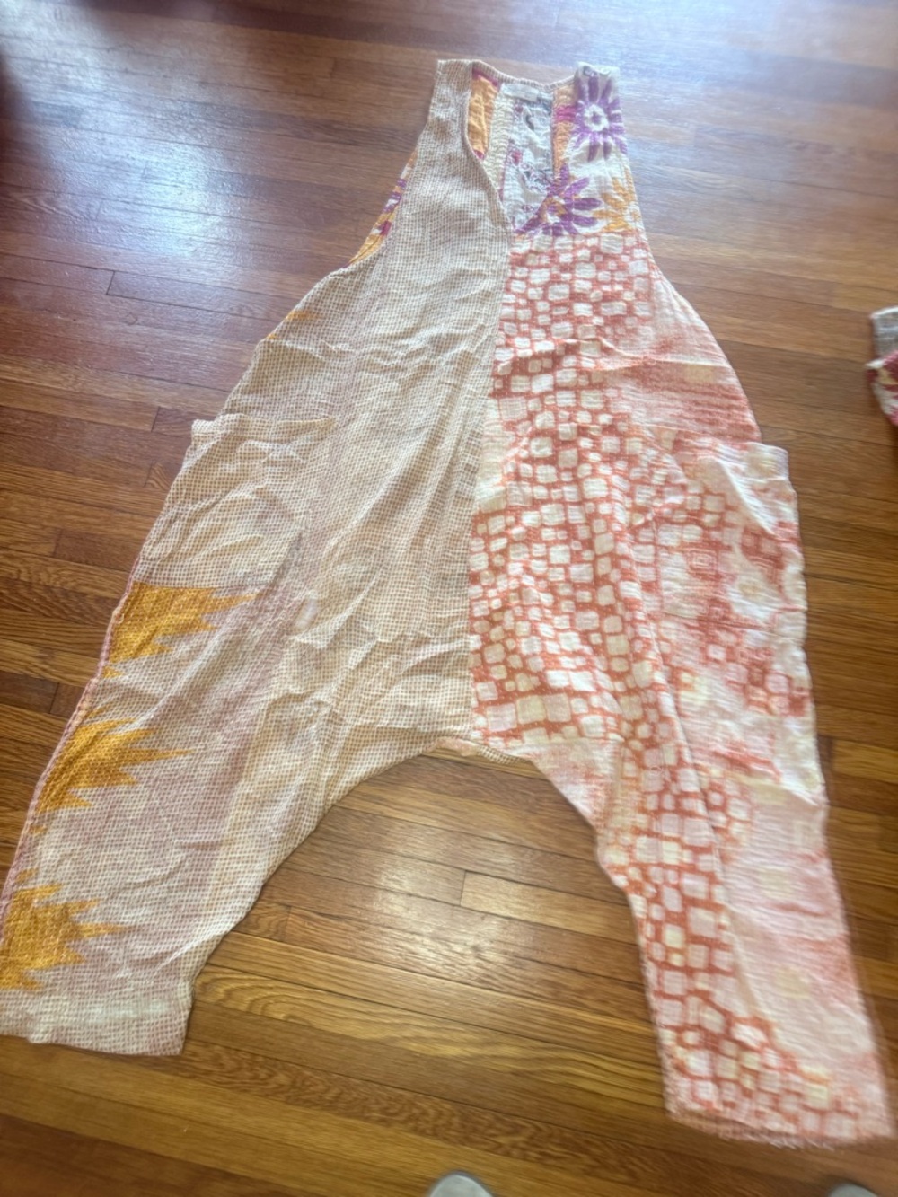Kantha Bae Boho Patchwork Wide-Leg Harem Jumpsuit - Coral, Yellow, Purple